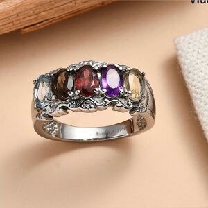 EverTrue Multi gemstone 2.60 ctw 5 Stone Ring in Stainless Steel